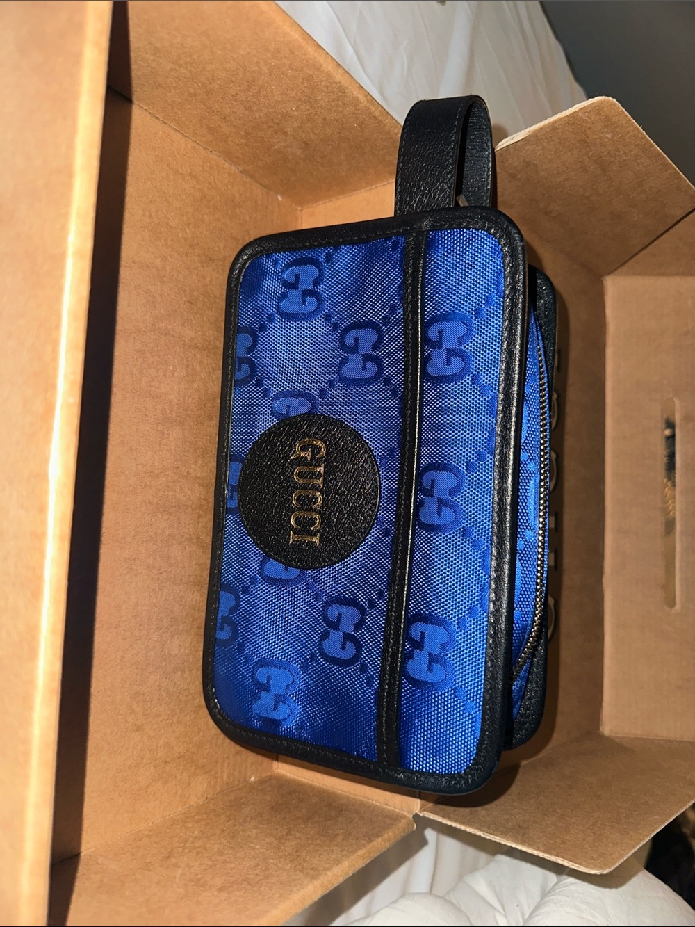 Gucci Royal Blue GG Nylon Wristlet Pouch with Black Trim - Picture 6 of 10